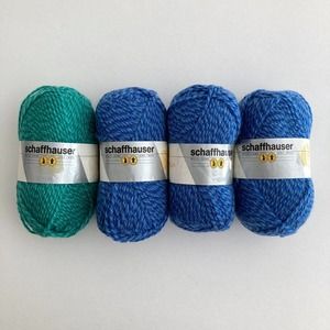 Lot of 4‎ Skeins Schaffhauser FIORELLA Yarn Wool Blend 2-Tone 3 Blue 1 Green 50g